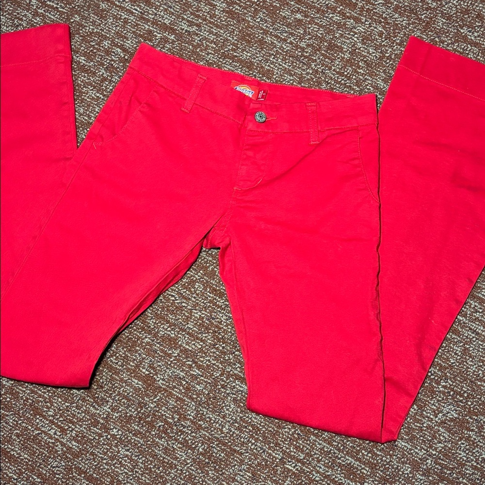 Dickies Red low rise bell bottom pants red vibrant flare leg pants stretch y2k 1